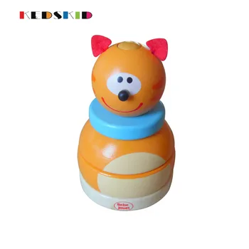 

Wooden Bear Balance Sleeve Tower Baby Intelligence Ring Rainbow Tower Toy