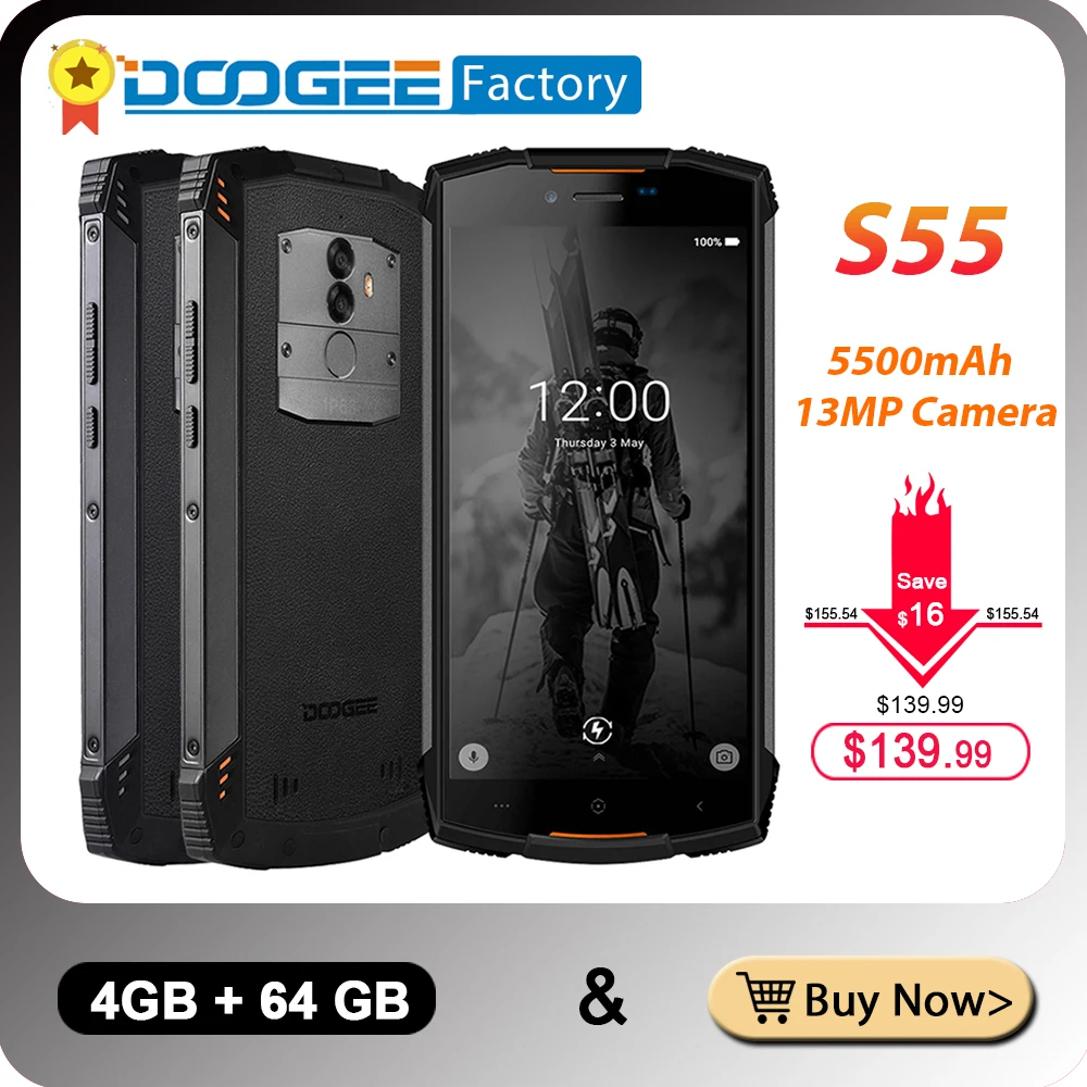 DOOGEE S55 IP68 из непромокаемой ткани Octa четыре ядра смартфон с функцией отпечатков