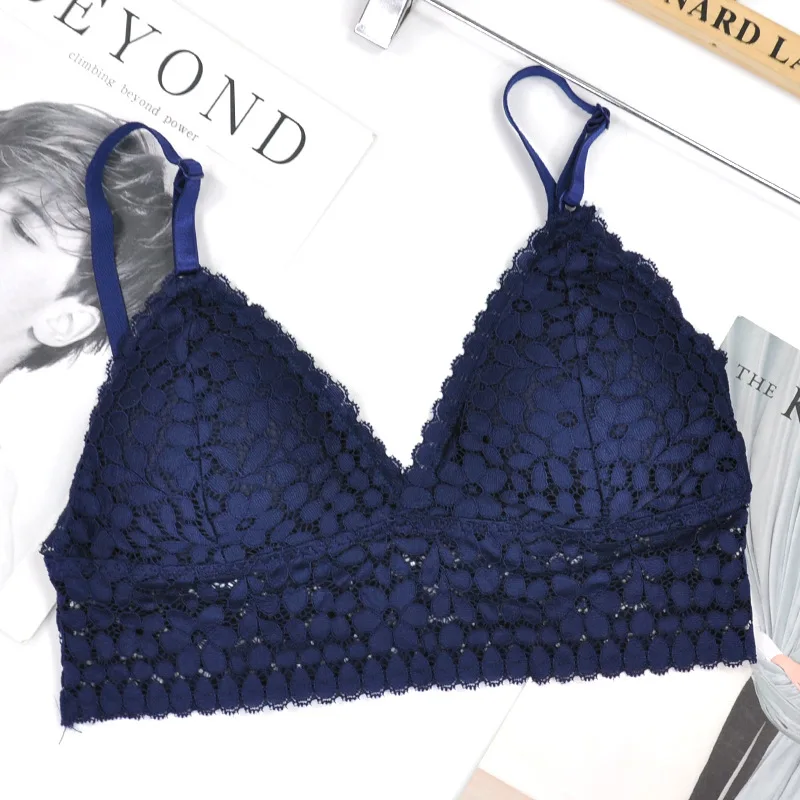 Thin French Style Bralette Lace Wireless Triangle Cup Women Lingerie Soft Bra Seamless Underwear Deep V Girls | Женская одежда