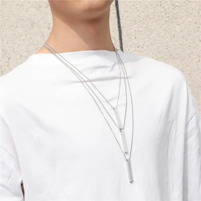 Fashion Rectangle Men Pendant Necklace Classic Stainless Steel Cuban Chain Necklace For Men Jewelry Gift 4