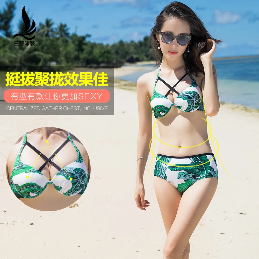 

Sanqi Bathing Suit (Only Bikini) Women's Underwire Small Bust Gathering-Slimming Hot Springs Swimwear