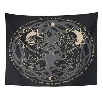 

Mandala 60x80 Inch Tapestry Home Decor Two Wolves from Norse Mythology Hati and Skoll Devour The Sun and Moon Black for Bedroom