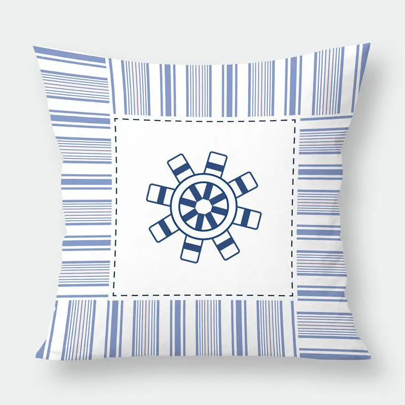 Sea Blue Compass Printed Cushion Cover Anchor Pattern Marine Ship Throw Pillow Case Decorative Pillowcase Cojines Almofadas - Цвет: 1