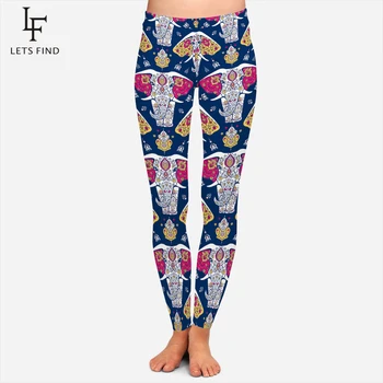 

2020 New Colorful Elephant Mid Waist Leggings Women Plus Size Fashion High Elastic Milk Silk Soft Workout Leggings Hot Sale