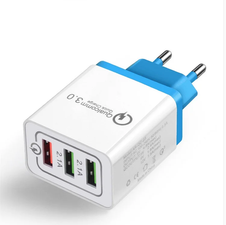 blue VLAMPO QC3.0 быстрое зарядное устройство US/EU адаптер 3USB многопортовое «дорожное зарядное устройство для телефона с Зарядное устройство для быстрого настенного Зарядное устройство s 5 В/9 В/12 В - Цвет: blue