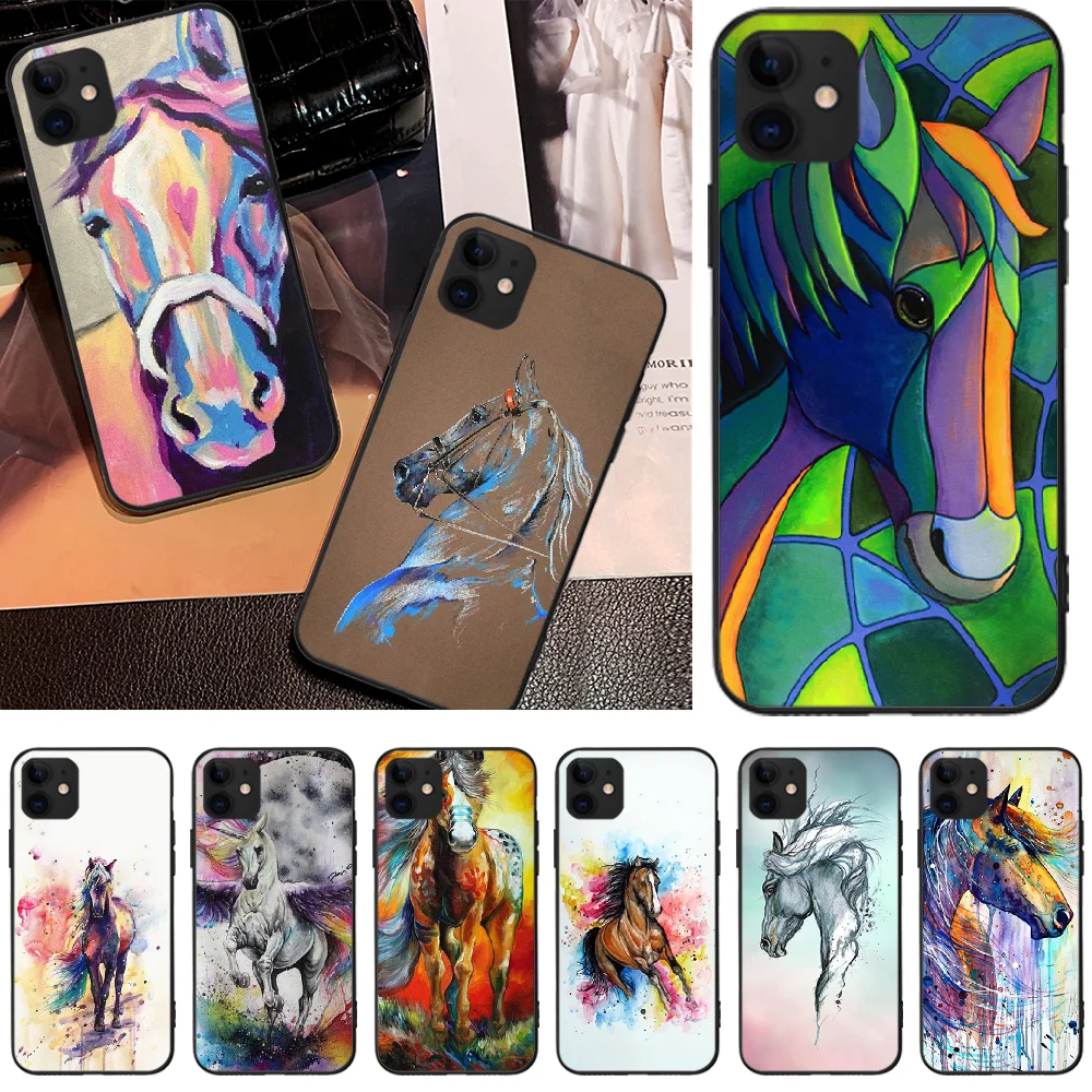 BaweiTE акварель лошади милый чехол для iPhone 5C 6 6S 7 8 plus X XS XR MAX 11 pro Pro Max|Чехлы-накладки| |