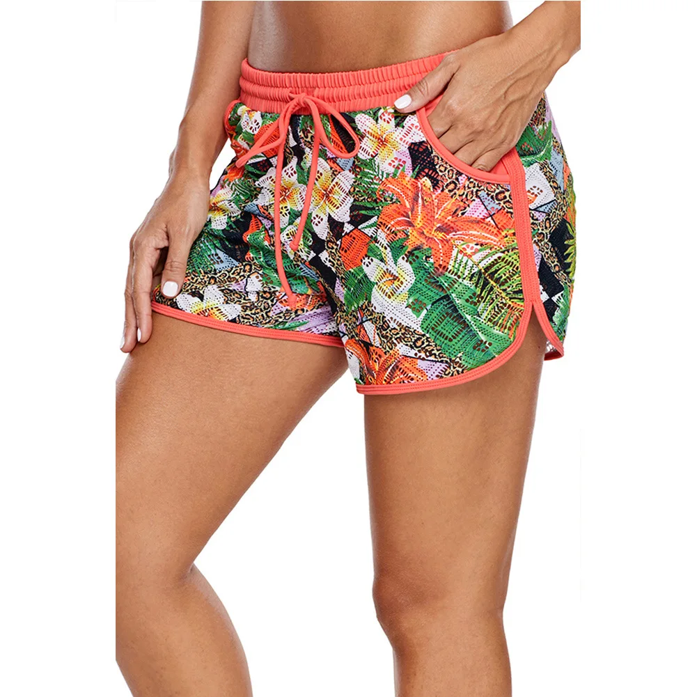 

Shi ying Europe And America WOMEN'S Beach Pants Loose-Fit Lace-up Printed Lace Boxers One-Piece Case Hot Springs Swimming Trunks