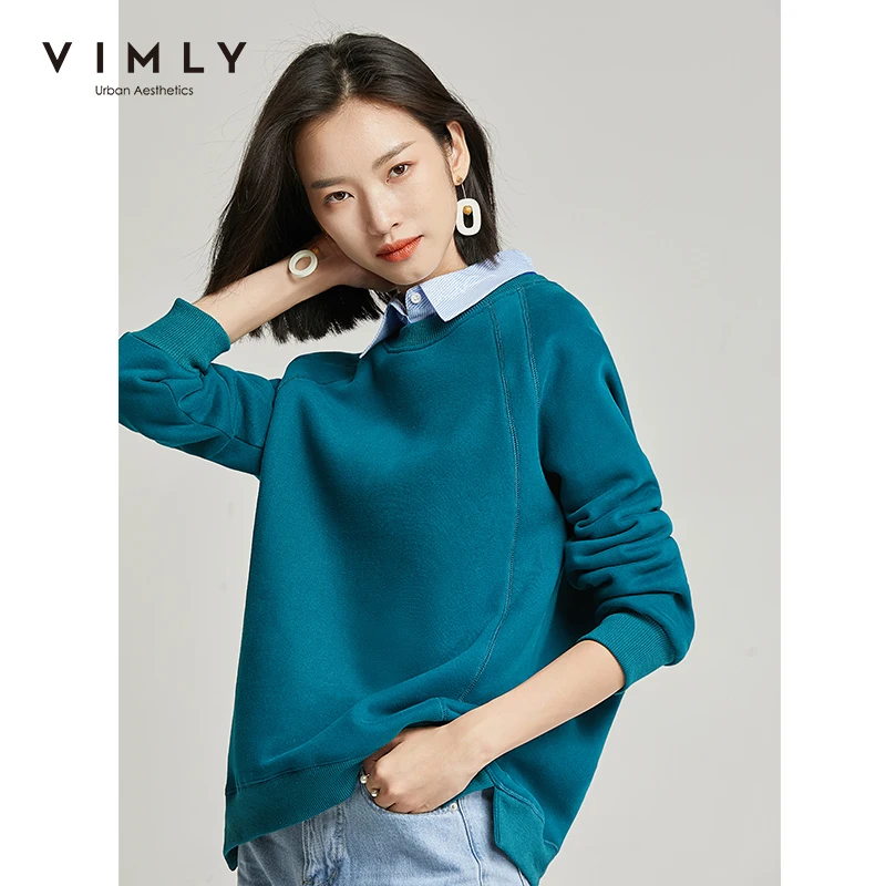 Свитшот Vimly Женский винтажный однотонный Повседневный Свободный пуловер с