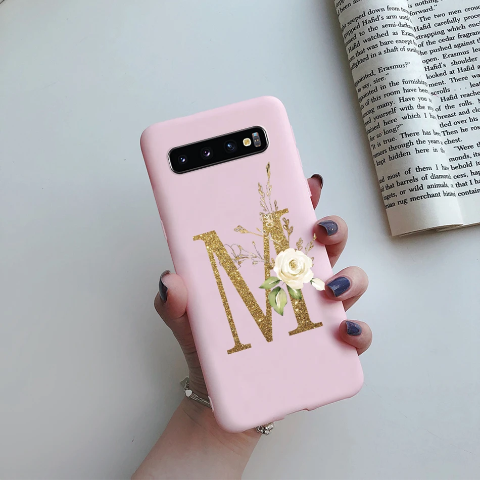 Floral Alphabet Soft Silicone Matte Phone Case - Black & Pink