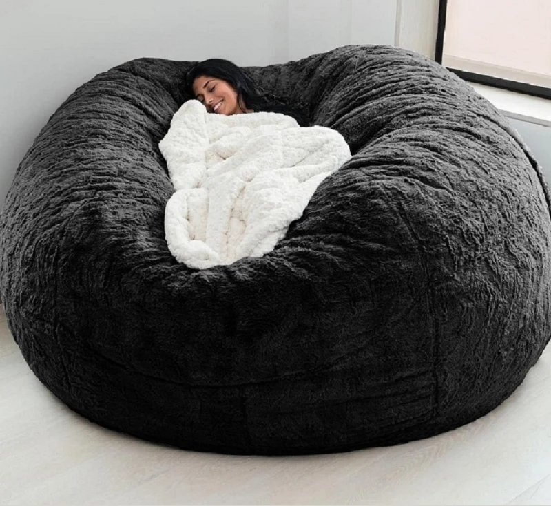Dropshipping Giant Fur Bean Bag Cover Big Round Soft Fluffy Faux Fur BeanBag Lazy Sofa Bed Cover Living Room Furniture