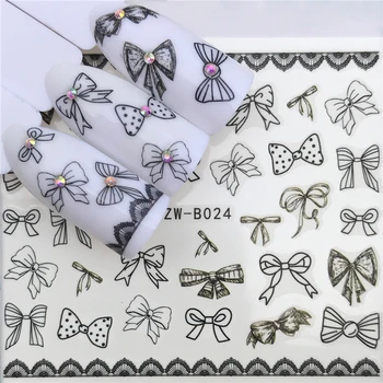 

WUF New Design 1 Sheet Black Color Bow tie Shape Sliders Decal DIY Adhesive Decoration Sticker Nail Accessory Tips