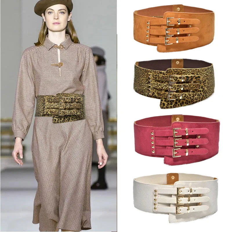 

High Quality 2018 New Ladies Three-button Suede Super Wide Faux Leather Belt Women's Fashion Wild Elastic Girdle Belts Bg-977