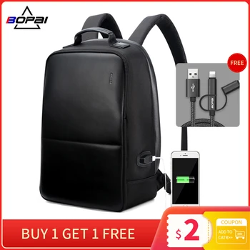 

BOPAI Anti Theft Laptop Backpack USB Charge Men Leather Travel Backpack Waterproof Backpack Men School Bag Women mochila escolar