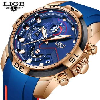 

New Chronograph Quartz Men's Watch LIGE Silicagel Strap Date Wristwatch Clock Male Luminous Waterproof Watches Relogio Masculino