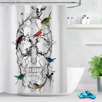 

Abstract Skull Colorful Birds Polyester Fabric Bathroom Shower Curtain Unique Hooks