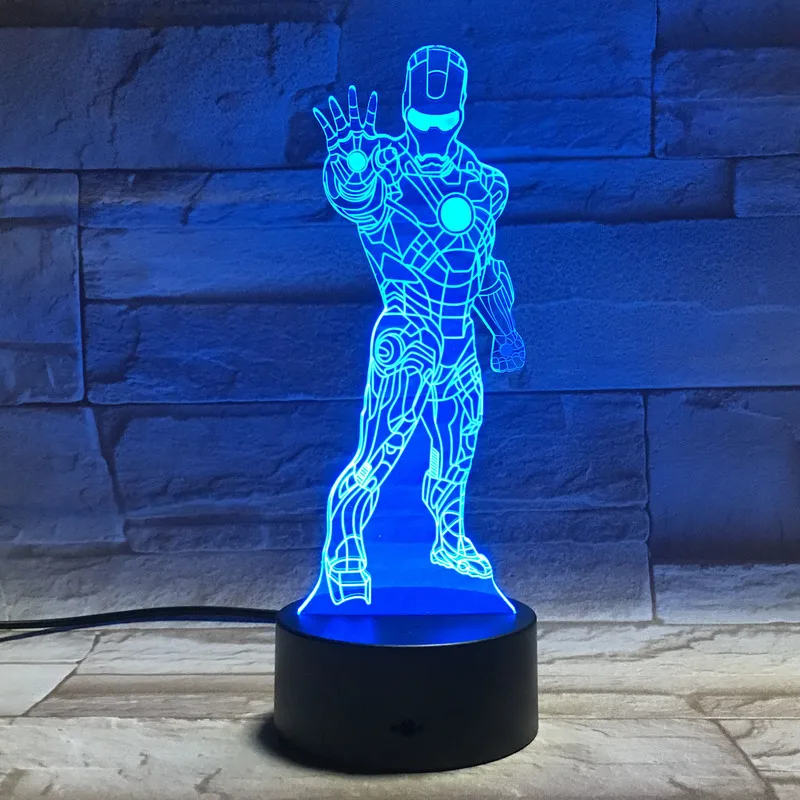 Супергероев Marvel Железный человек 3d Ночная лампа, украшение дома для мальчиков Для детей Спальня настольная лампа Железный человек 3d светодиодный Ночной светильник подарок