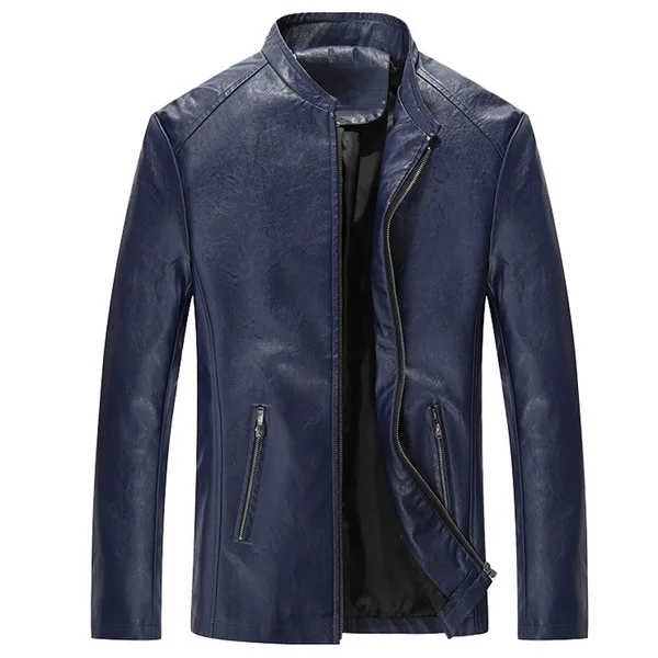 Men PU Jackets Size M-4XL Black / Blue / Wine Red Color Man Fashion Jackets Zipper Fly Fit Spring Autumn Male Jackets - Цвет: Blue