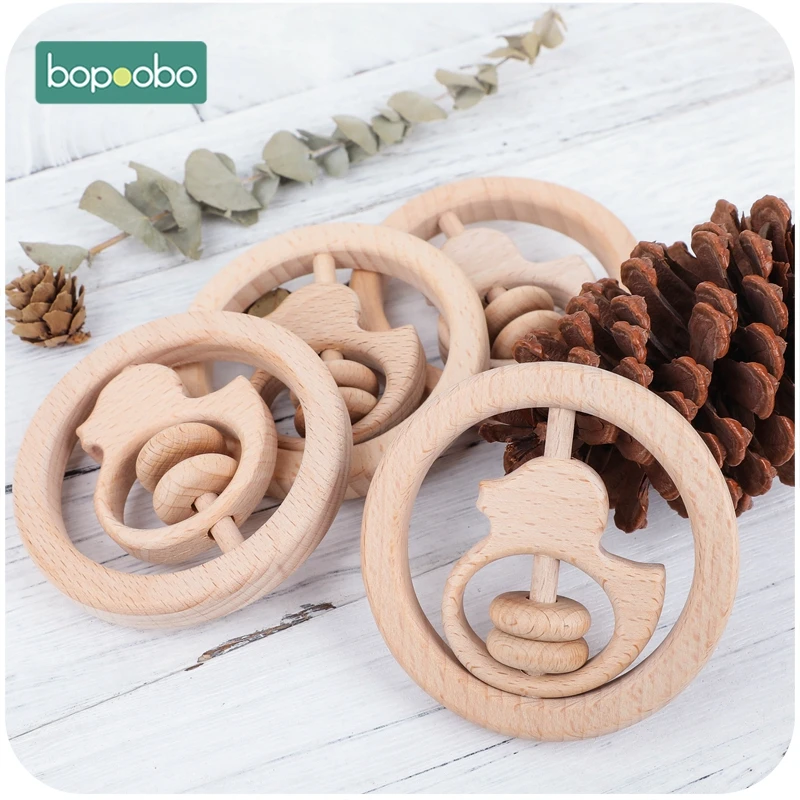 1pc Baby Toy Wooden Teether Food Grade Material Baby Rattle Wood Ring Baby Teether Crib Mobile Toddler Toys Baby Rattle For Kids