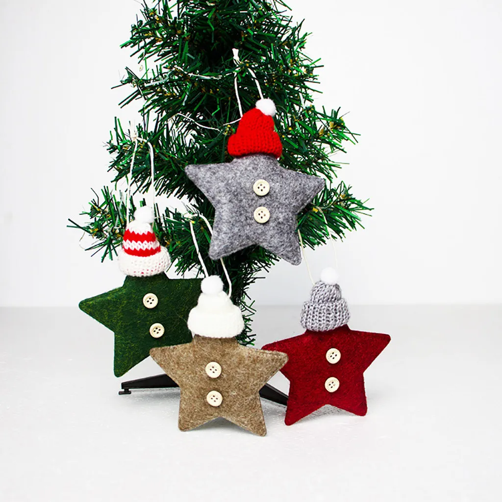 #Knitted Hat Five-pointed Star Pendant Creative New Red Tree Christmas Felt Children DIY Handmade Xmas Decoration F | Дом и сад