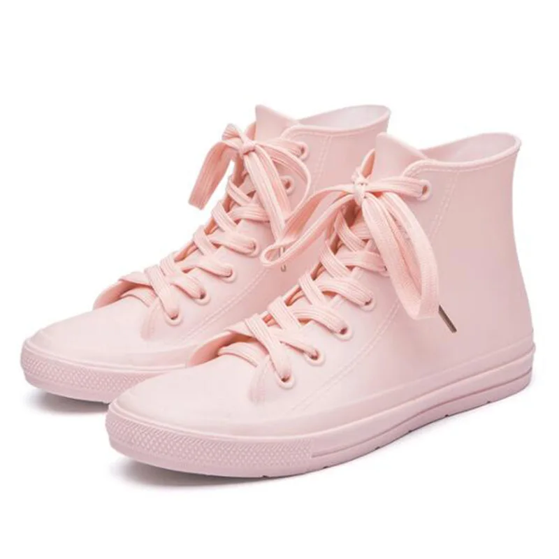 COVOYYAR/резиновые ботильоны с высоким берцем; прозрачные водонепроницаемые женские туфли; резиновые полуботинки; модная нескользящая обувь ярких цветов; WBS020 - Цвет: Розовый
