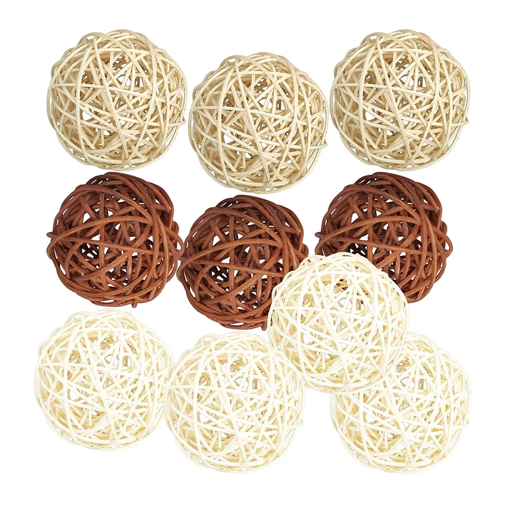 10PCS Wicker Rattan Balls Natural Spheres DIY Craft Wedding Decoration House Ornaments Vase Filler Xmas Home Ornament