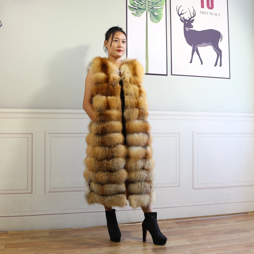 

Natural red fox white fox silver fox arctic fox long vest custom spring and autumn winter fashion long paragraph real fox fur ve