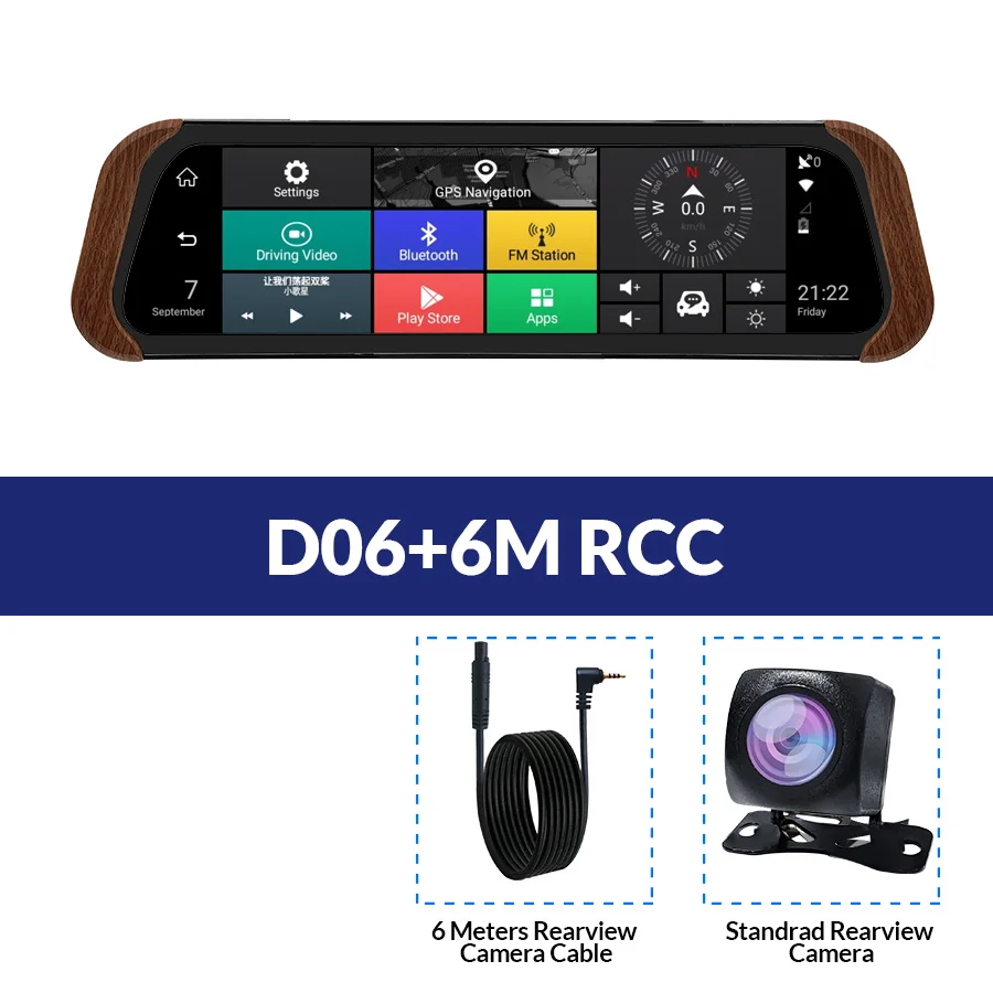 D06-6M RCC E-ACE D06 Автомобильный видеорегистратор Камера 4G Android 5,1 FHD 1080P видео рекордер Dash Cam 10 дюймов зеркало заднего вида gps навигатор ADAS Регистратор - Название цвета: D06-6M RCC