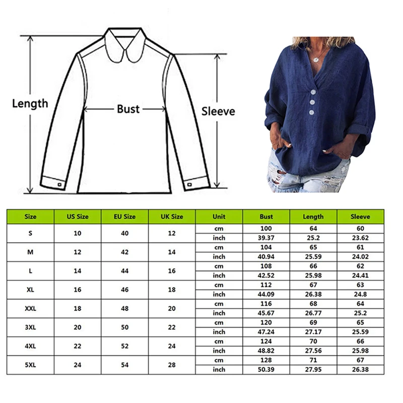 WENYUJH, Женская свободная однотонная блузка, повседневная, v-образный вырез, длинный рукав, Torridity, женская блузка, рубашка, хлопок, лен, с карманами, блуза размера плюс