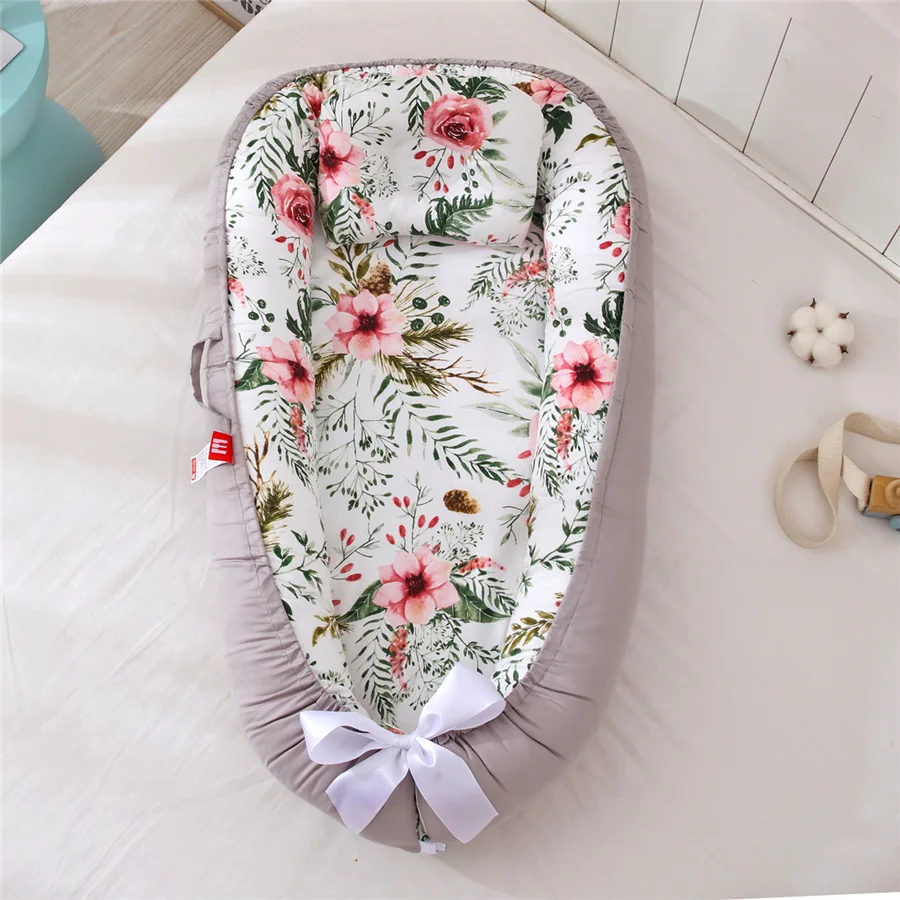 Portable Baby Nest With Pillow Cushion Baby Crib Cotton Fabric Baby Bed Cot Cunas Para