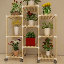 Деревянная простота, Современная гостиная, балкон, многоэтажная Цветочная стойка, деревянный посадочный тип, цветочный горшок, провинция, пространство