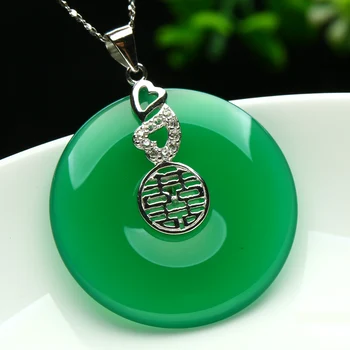 

Natural green jade essence ping-button pendant men's and women's 925 silver inlaid jade ancient jade pe necklace jade necklace j