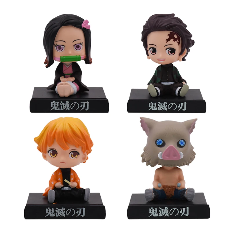

11cm Anime Demon Slayer Figure Q Version Shaking head Nezuko Tanjirou Zenitsu Inosuke Pvc Car Ornaments Auto Interior Toys