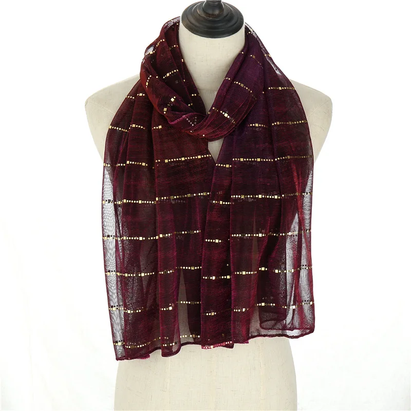 

Solid Hijab Scarf Women 2019 New Winter Scarves Shinny Golden Sequins Shawls and Wraps Thin Pashmina Femme Headband Striped