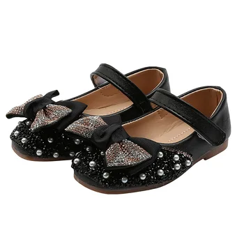 

Girls Dress Shoes Rhinestone Bling Shoes With Bow-knot Kids Flats Children's Leather Soes Toddlers Girl For Wedding Christmas