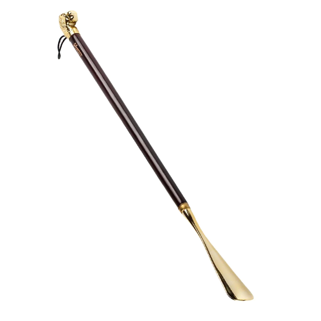 Gold Color Lion Head Long Handle Shoe Horn Home Shoehorn Wooden Durable Lightweight Shoes Guide 58cm