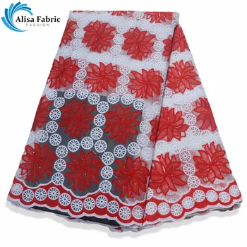 

Alisa French Tulle Lace Fabric High Quality 2019 Embroidery Milk fiber African Lace With Stones 5 Yards/piece For Nigerian Party