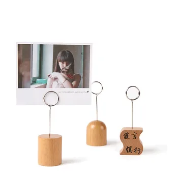 

Wooden Base Notes Photo Clip Stand Holder Round Wood Message Memo Name Business Card Iron Clip Ornaments Office Desk Organizer