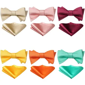 

HISDERN Men's Classic Solid Color Self Bow Tie and Pocket Square Set
