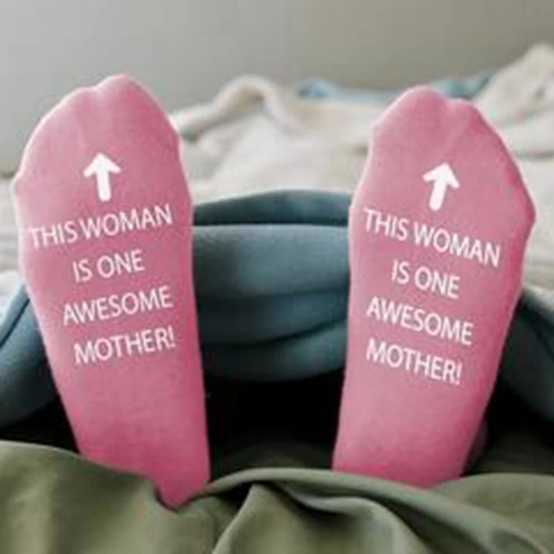 calcetines femeninos Women Men Awesome Father Mother Gift Letter Print Funny Mid Short Socks Cotton