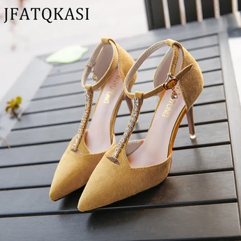 

Women High Heels Summer Pointed Sexy Rhinestone Buckle Party Female Pumps Fashion Brand Belt Buckle Lady Sandals 2020 New Style