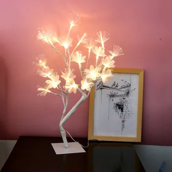

New Hot European Plug-In 24 LED Light White Fiber Optic Tree Light Creative Tree Branch Table Lamp Home Bedroom Bar Decoration