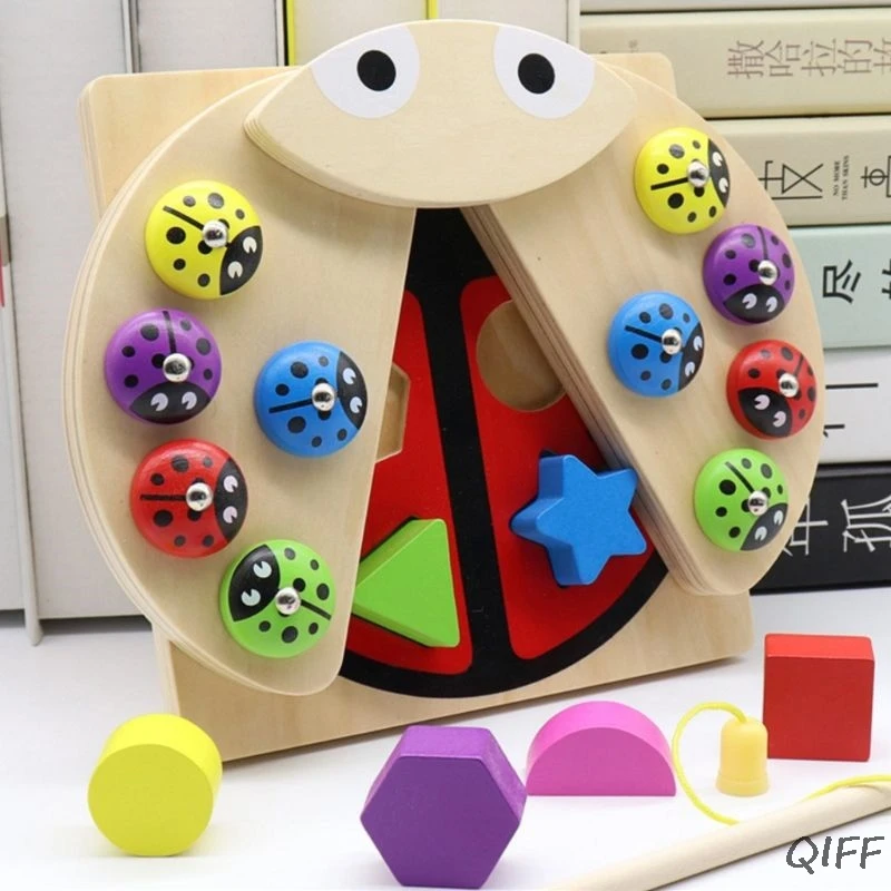 Складная магнитная деревянная игра божья коровка, игрушка для рыбалки, набор Монтессори для детей