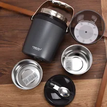 Boîte à déjeuner isolée en acier inoxydable, vaisselle Portable de grande capacité à trois couches sous vide de haute qualité pour les sorties à la maison au travail 