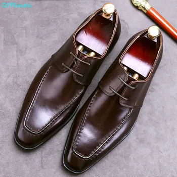 

QYFCIOUFU Brand Designer Genuine Leather Mens Wedding Oxford Shoes For Men Black Brown Dress Shoes Business Office Formal Shoes
