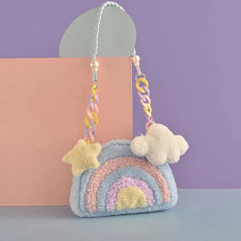Xiuya Harajuku Kawaii женская сумка на плечо 2021 японская Милая Радужная меховая Лолита