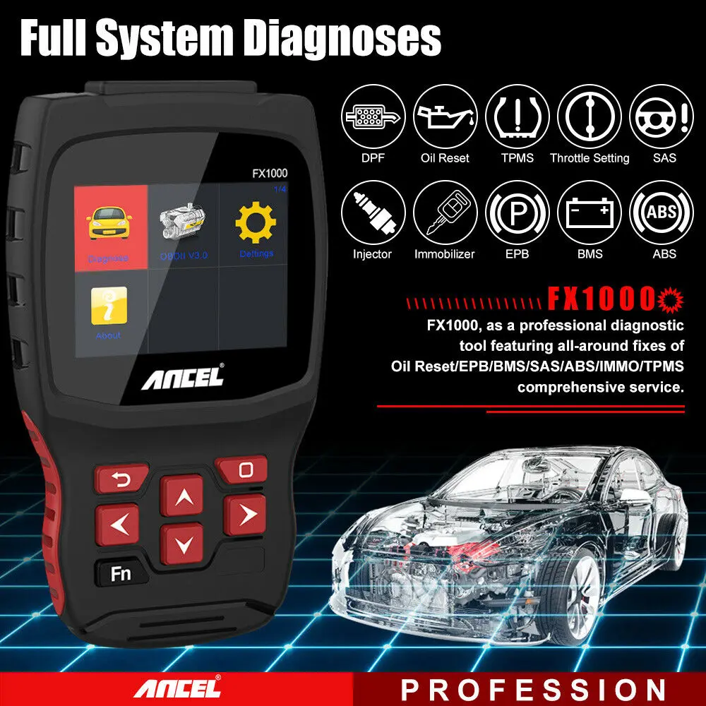 Автомобильный диагностический сканер Ancel FX1000 OBD2 полная система ABS DPF EPB сброс