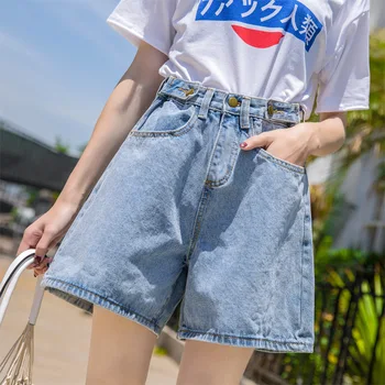 

Women Summer Fashion Korea Style Vintage High Waist Denim Short Student Office Lady Casual Loose Ulzzang Slim Wide Leg Short