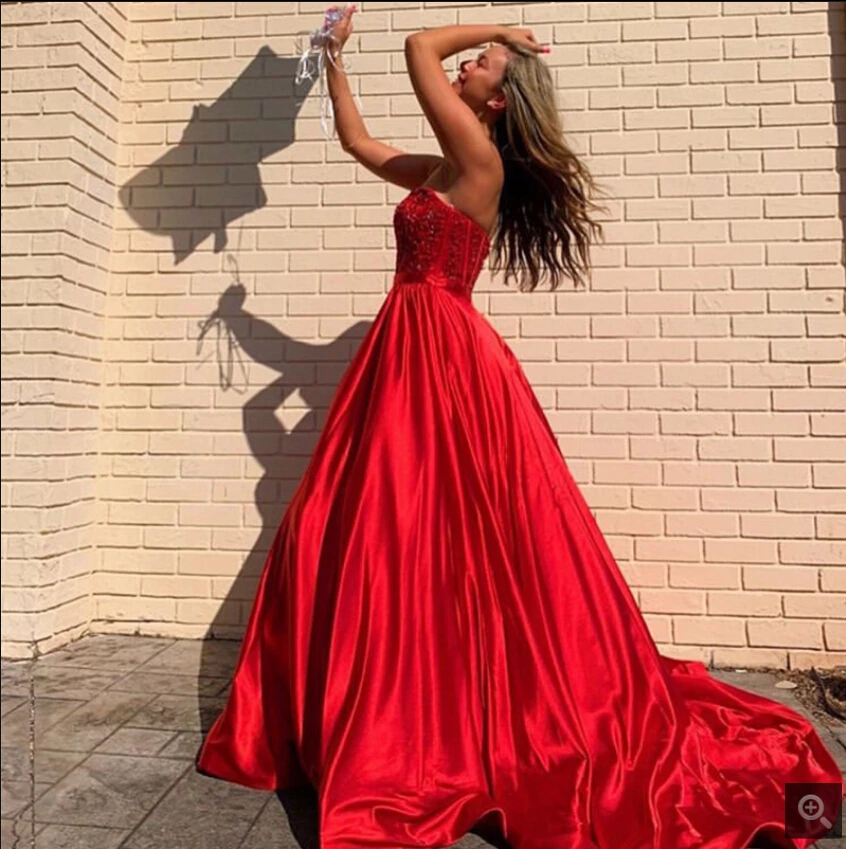 Robe de soiree, красное платье трапециевидной формы, украшенное бусинами и блестками, вечерние платья для выпускного вечера, стильные платья на выпускной, распродажа