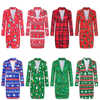 

Women Christmas 2-piece Outfit Set Fashion Long Sleeve Suit Jacket+Skirt Set for Women Ladies