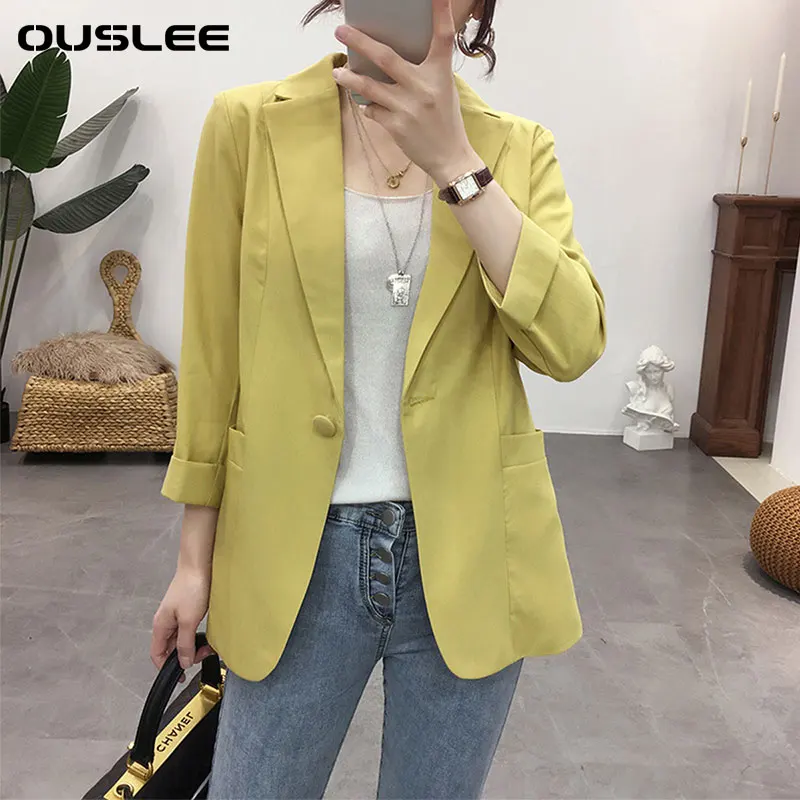 

OUSLEE-Women's Casual Long Sleeve Slim Blazer, Open Front Office Suit Jacket, OL Lapel Coat, Cardigan Formal Blazers